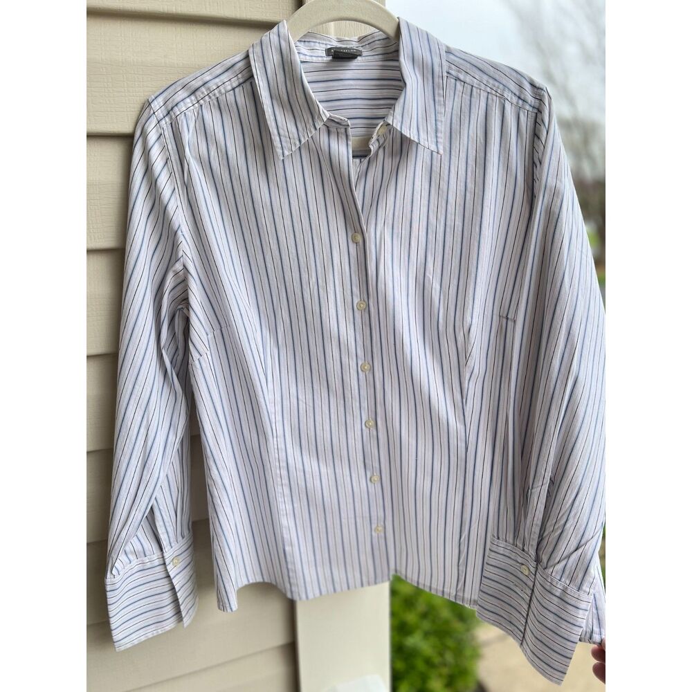 EUC Ann Taylor Button Front Long Sleeve Work Shirt Size 14